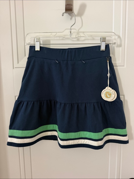 Spartina 449 Dresses & Skirts - Spartina 449 Jersey Flounce Navy Skirt with Green and White Stripe Hem
